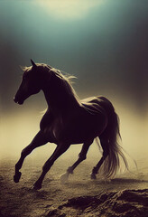 Obraz na płótnie Canvas Running horse silhouette in a diffused light, photorealistic illustration