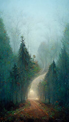 the foggy forest nature landscape illustaion background