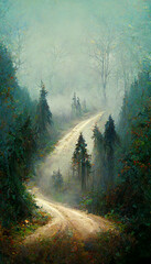 the foggy forest nature landscape illustaion background