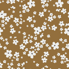 Vintage floral background with white flowers. beige background. Seamless pattern for design and fashion prints.Stock vector illustration.