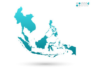 Vector blue gradient of Southeast Asia map on white background. Organized in layers for easy editing.