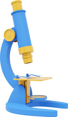 Cartoon blue microscope. 3D rendering. PNG Icon on transparent background