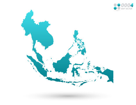 Vector blue gradient of Southeast Asia map on white background. Organized in layers for easy editing.