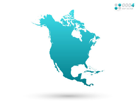 Vector blue gradient of North America map on white background. Organized in layers for easy editing.