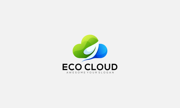 Modern Gradient Cloud Leaf logo design icon vector