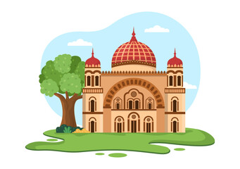 Synagogue Building or Jewish Temple with Religious, Hebrew or Judaism and Jew Worship Place in Template Hand Drawn Cartoon Flat Illustration