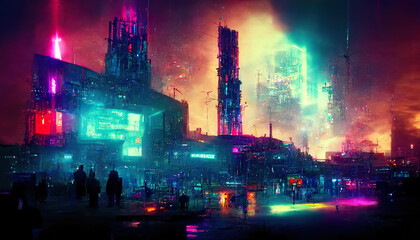 Life in the Metaverse. Futuristic city. 