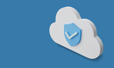 3D Cloud security concept, Shield symbol for secure internet privacy information.