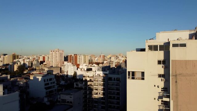 Huge Nuclear Explosion Over a Big City. Ascending aerial drone shot.