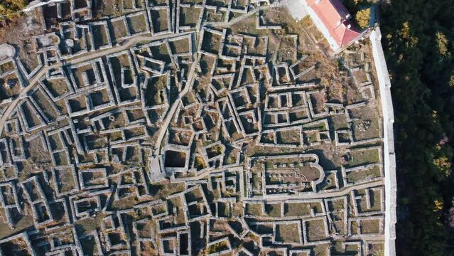 Aerial view of the remains of a medieval fortress in the town of Shumen, Bulgaria.
