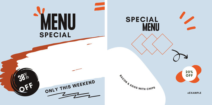 Food Menu Banner Template, Social Media Food Tamplate, Instagram Post Food Template With Orange And Gray Color