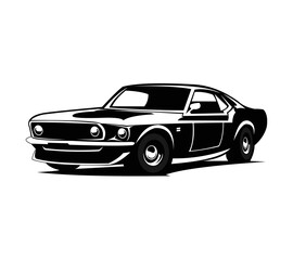 Muscle car logo, emblems and badges isolated on white background. Old american car from 60s.