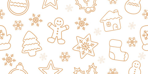 bright seamless gingerbread and snowflake christmas winter background