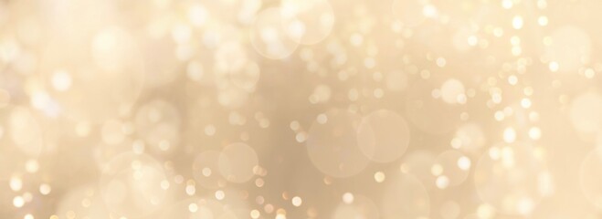 Fototapeta na wymiar Festive abstract Christmas bokeh background - golden bokeh lights, beige - New Year, Anniversary, Wedding, banner 