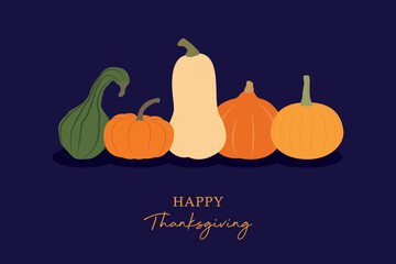happy thanksgiving greeting card with pumpkin set