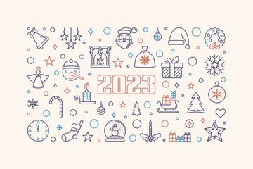 Fototapeta na wymiar Merry Christmas and Happy 2023 New Year vector horizontal banner