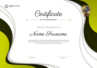 Green professional diploma certificate template in premium style. vector illustration