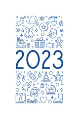 Merry Christmas and Happy New Year - 2023 vector vertical outline banner
