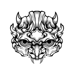 Japnese oni mask devil hand drawn illustration