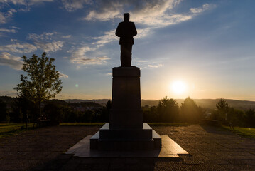 Loznica, Serbia - July 11, 2022: Monument to Stepa Stepanovic (1856-1929) in Loznica, Serbia. He was a Serbian military commander who fought in the the First and second Balkan War and World War I.