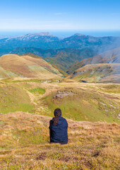 Monti della Laga (Italy) - High peaks in the mountain range Monti della Laga, Lazio and Abruzzo region, named Pizzo di Sevo and Cima Lepri, over 2400 meters, during autumn foliage.