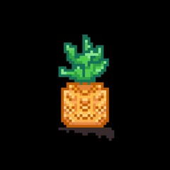 8 bit pixel art pineapple on a black background fruit for the game, pixel icons, retro game, isolation, meal, food, pixel 2D-graphics