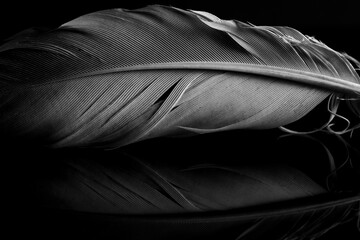 white bird feather on black background
