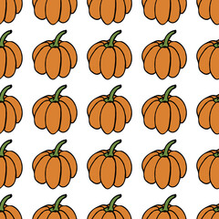 Seamless pattern with orange pumpkin on white background. Vector image.
