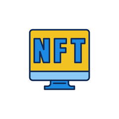 Computer with NFT colored icon - Non-Fungible Token vector symbol