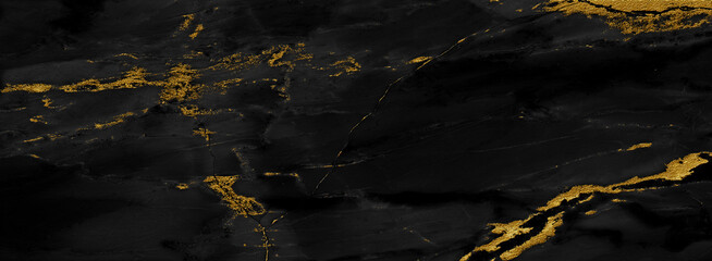 Plakat black marble texture with golden veins