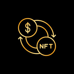 NFT Online Trading vector outline golden icon. Non fungible token line sign