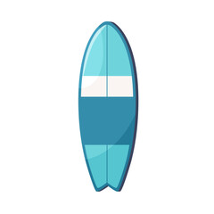 Fish-like surfboard, short water board. Thick hybrid shortboard top view. Beach sport fishtail-style item for summer extreme surfing. Flat graphic vector illustration isolated on white background - obrazy, fototapety, plakaty