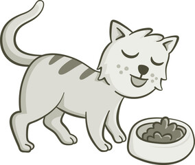 Cute cat eating his food. Cute illustration of a cat eating its food. Vector illustration on white background.