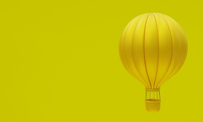 3D illustration, hot air balloon ride, yellow background, 3D rendering