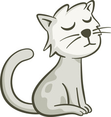 Cute cat sitting on the floor. Cute illustration of a cat sitting on the floor with its eyes closed. Vector illustration on white background.