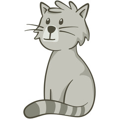Happy cute cat sitting. Cute illustration of a cat sitting on the floor. Vector illustration on white background.