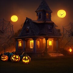 Halloween themed 3d illustration at night with high resolution
