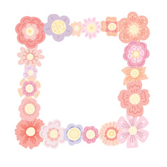 Vector floral square frame in pastel colors and copy space. A border made of delicate flowers and place for text.