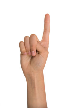 Hand with the index raised for attention or forming the number one, ioslated on transparent background