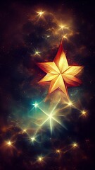 Beautiful golden star on a dark starry night background