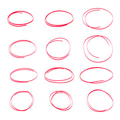 Sketch highlight ovals line. Marker sketch Doodle hand drawn highlight scrawl circles. Highlighting text and important objects. Round scribble frames. Stock vector illustration on white.