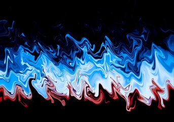Abstract blue and red liquid marble flame texture on a black background or wallpaper
