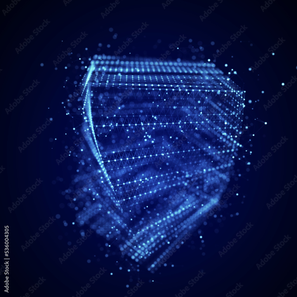 Poster Technology blockchain concept. Visualization of the dynamic flow of the cryptocurrency industry. Big data flow connections. Network connection structure. 3D Rendering.