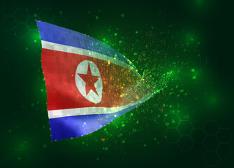 Korea, on vector 3d flag on green background with polygons and data numbers