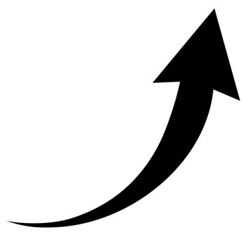 Sharp curved arrow icon. Black rounded arrow. Direction pointer pointing up