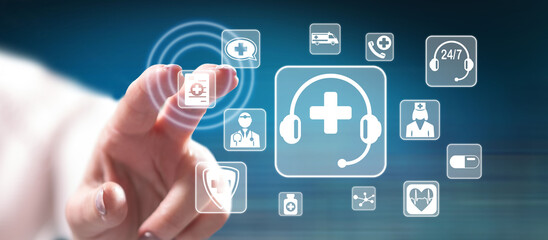 Woman touching an online medical support concept