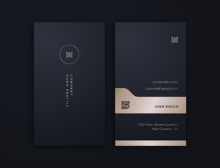 business card, dark blue and gold vertical card name, vertical luxury editable business card template