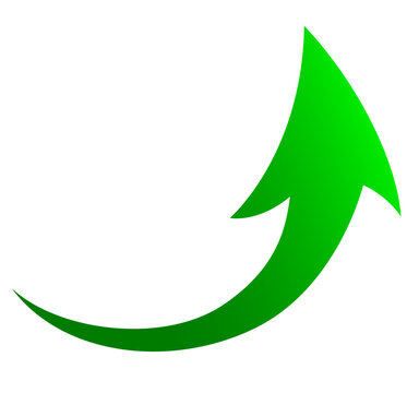 Sharp curved green arrow icon. Arrow illustration pointing up. Counterclockwise direction pointer