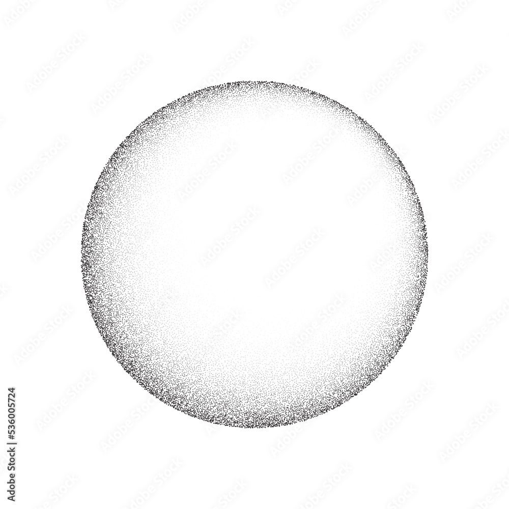 Poster grain circle gradient. stippled round shape. radial stochastic dotwork texture. random grunge noise 