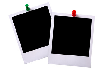 Two polaroid style instant camera frame prints isolated photo transparent background PNG file